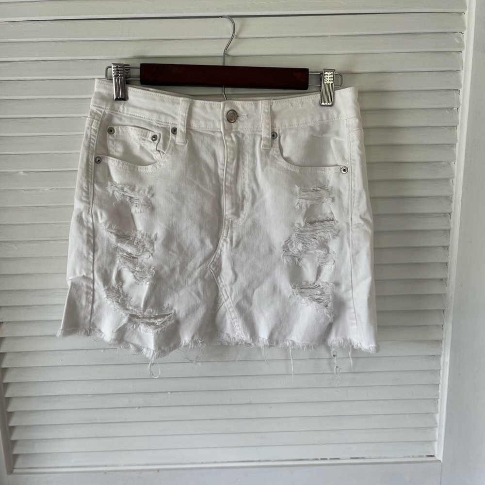 American Eagle Outfitters White Distressed Mini Skirt